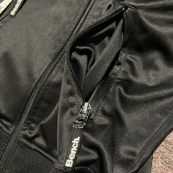 Bench Full Zip Track Jacket Embroidered Spellout Black Grey Zipper Pockets Small - Picture 5 of 13